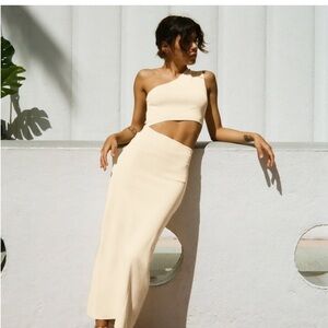 Zara Cream One-Shoulder Midi Dress